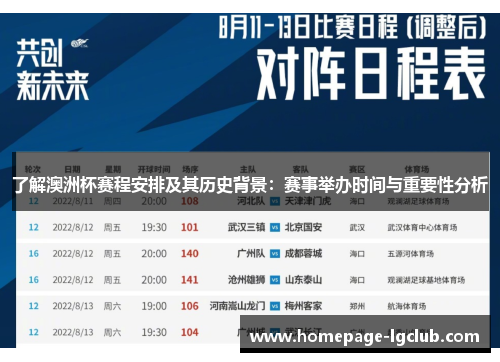 了解澳洲杯赛程安排及其历史背景:赛事举办时间与重要性分析 了解澳洲杯赛程安排及其历史背景:赛事举办时间与重要性分析